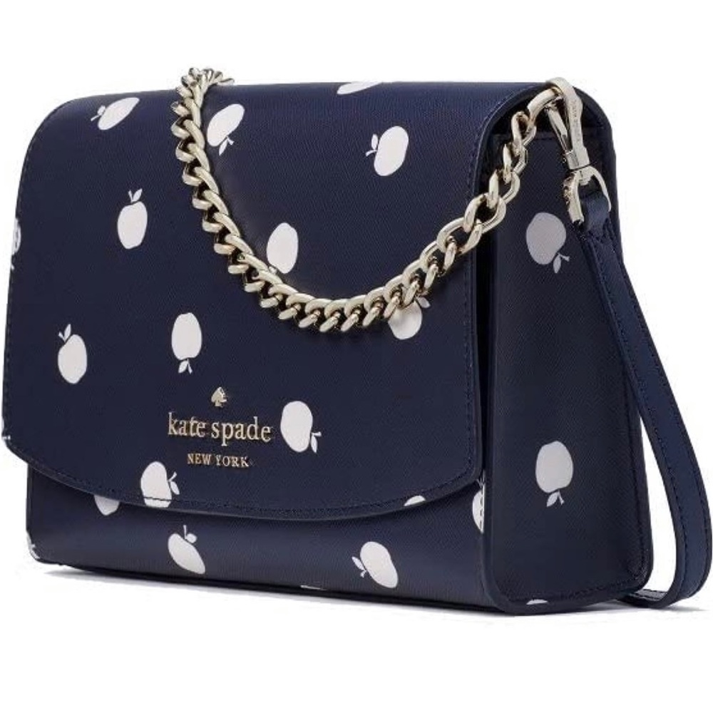 Kate Spade Carson Orchard Toss Blue Apple Print Convertible Crossbody Handbag 🍎